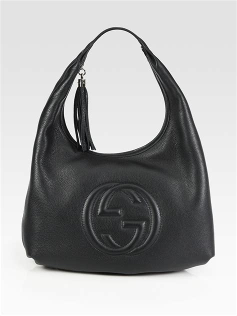 gucci soho black leather messenger bag|Gucci soho leather tote bag.